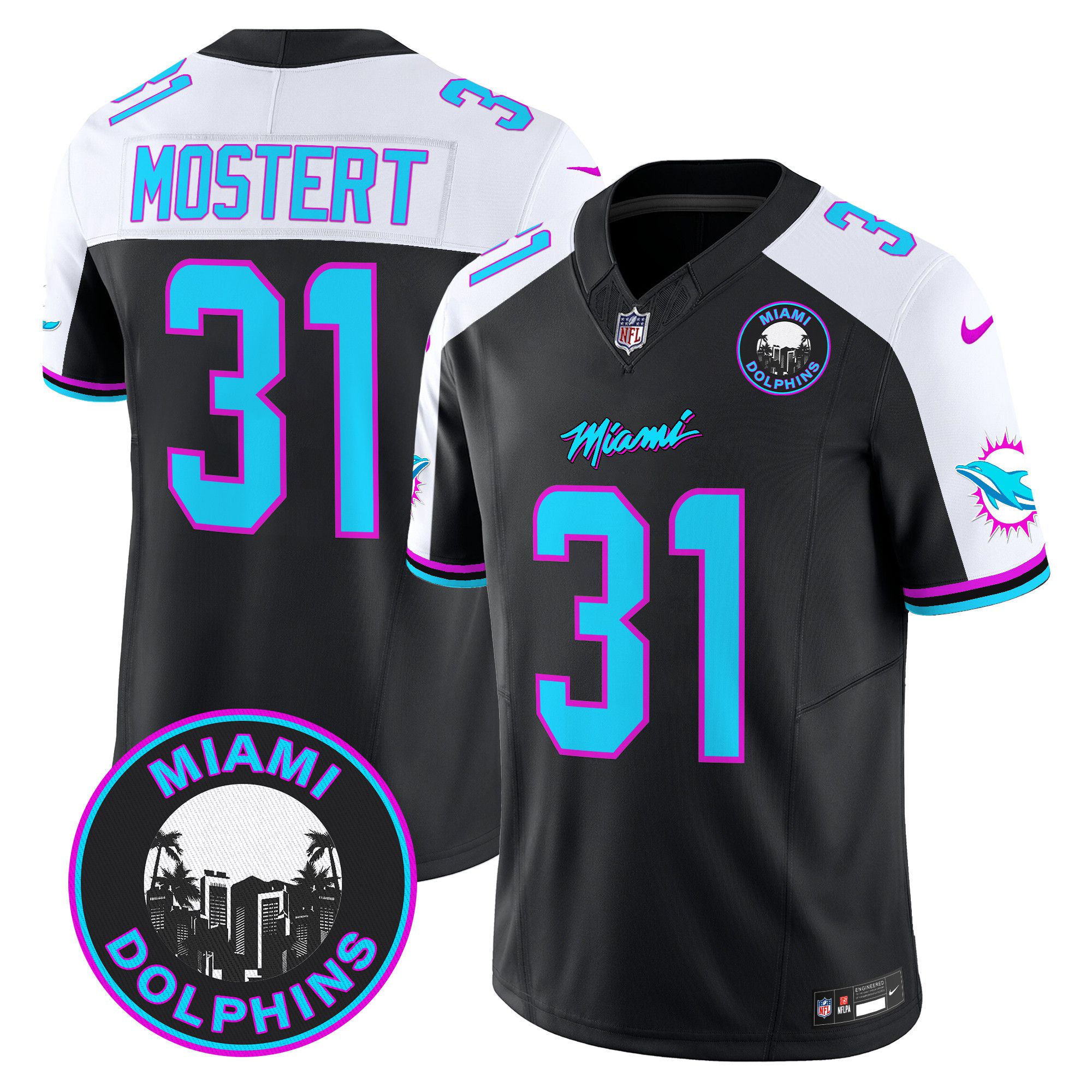 Men Miami Dolphins #31 Mostert Black 2024 Nike Vapor Limited NFL Jersey